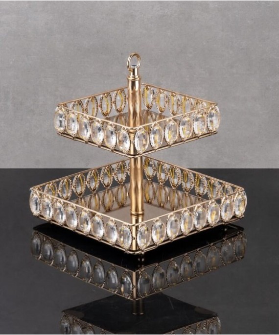 ZEYVE OVAL STONE DECORATIVE 2-TIER SQUARE SERVING DISH 26x24x24cm